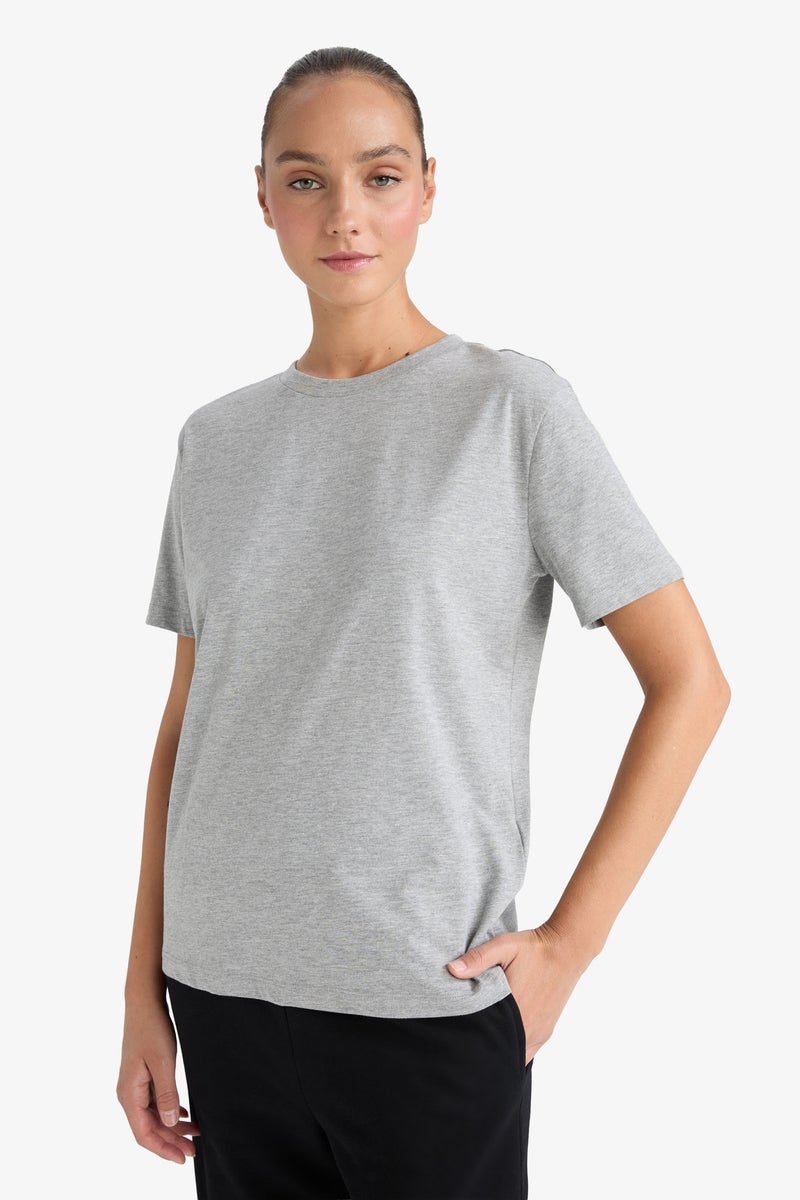 DeFacto Grey Woman Regular Fit Crew Neck Basic Cotton T-Shirt Casual - Image 3